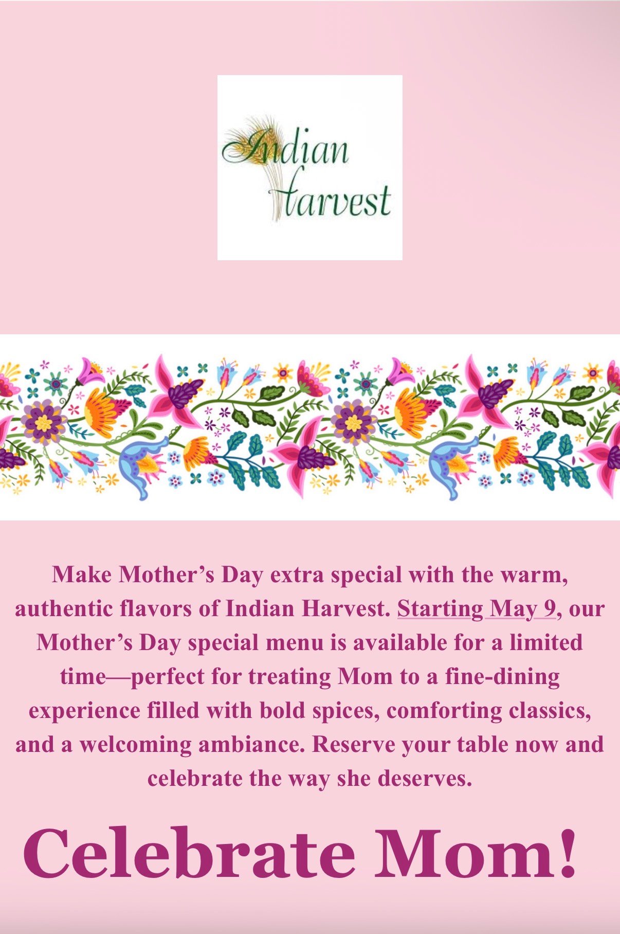 The Indian Harvest Restaurant Specials