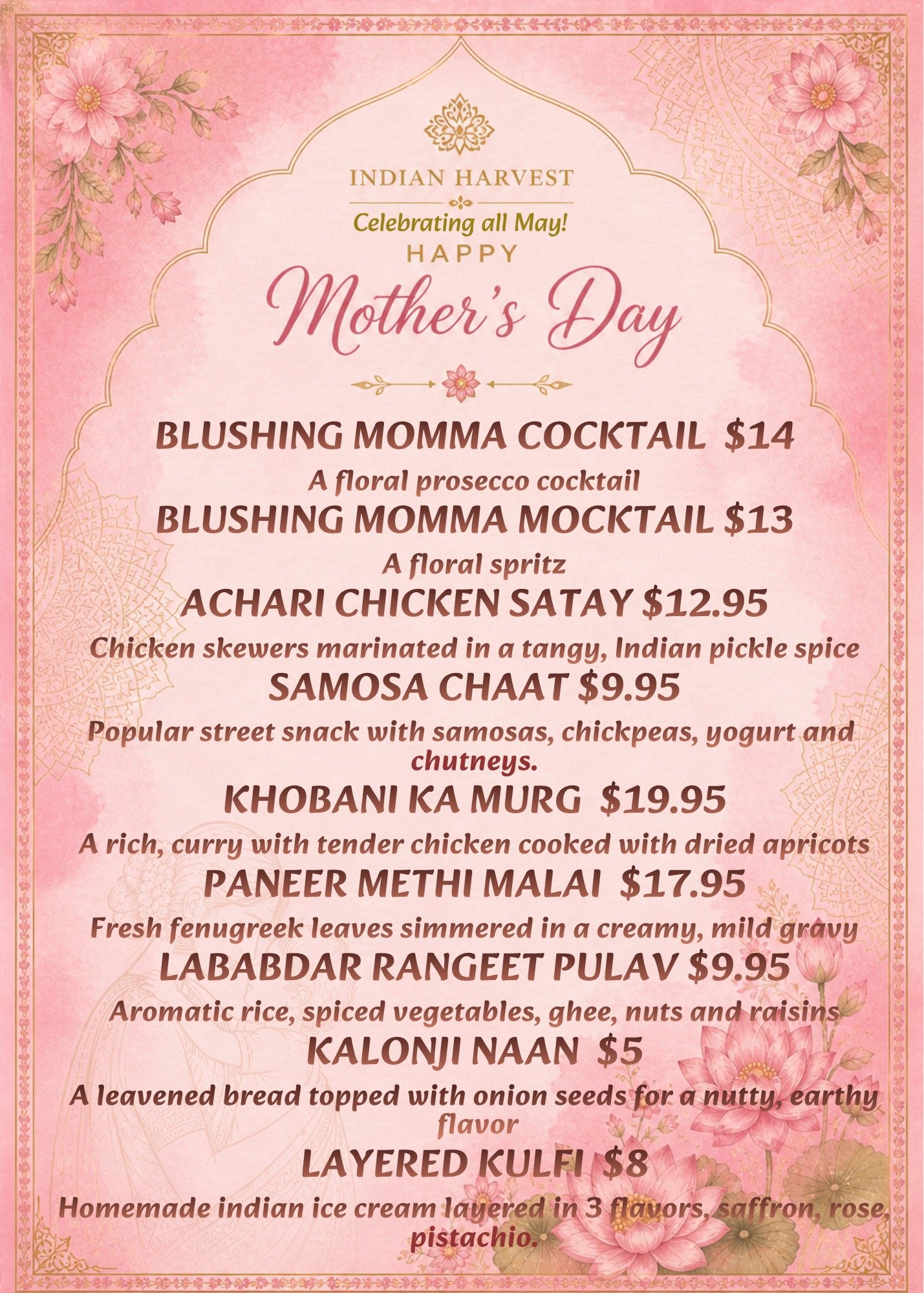 The Indian Harvest Restaurant Specials