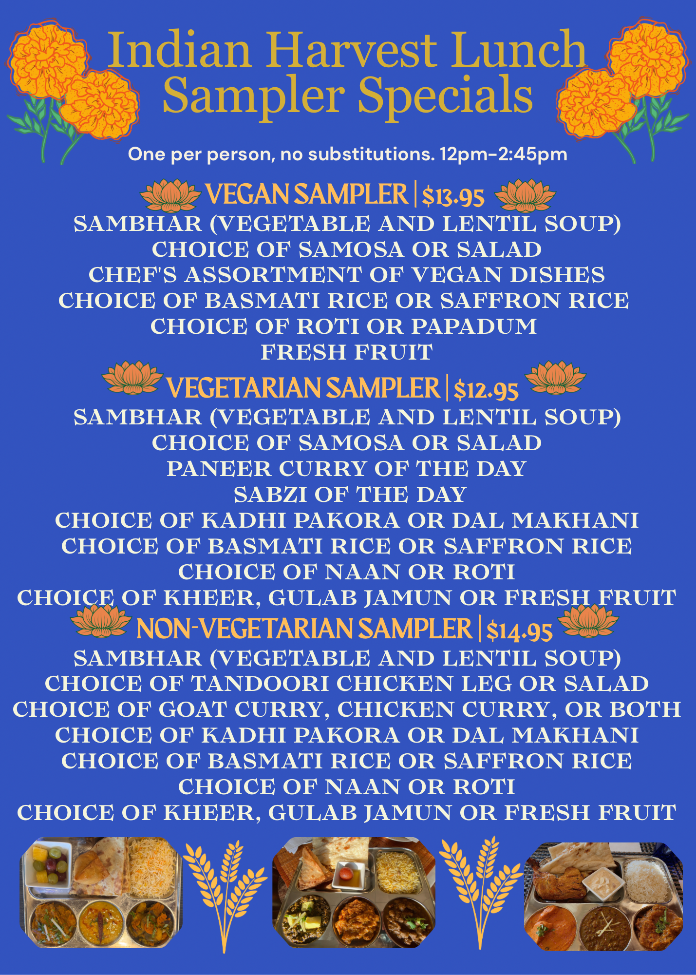 The Indian Harvest Restaurant Specials